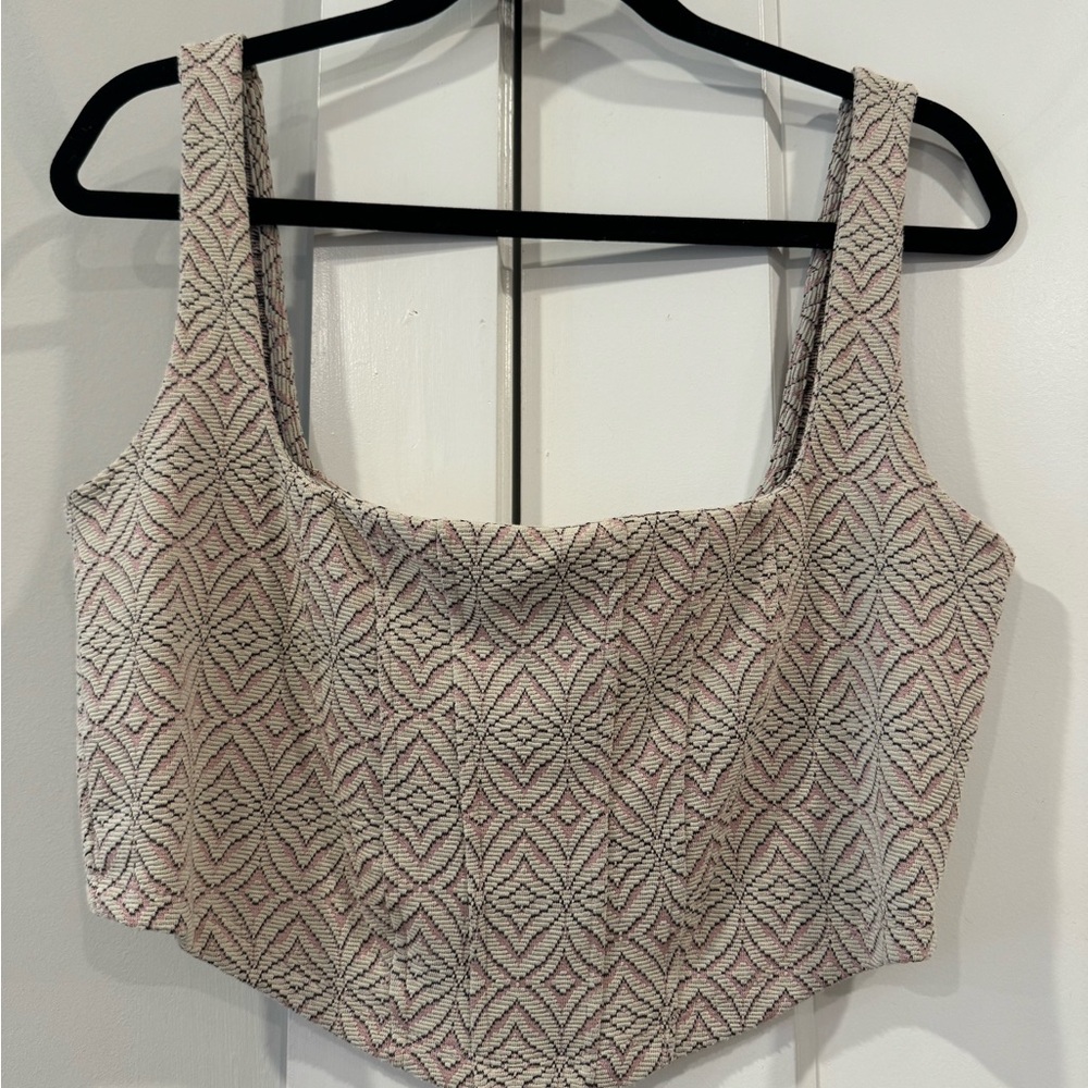 Free People Geometric Patterned Crop Top - Cream and Pink